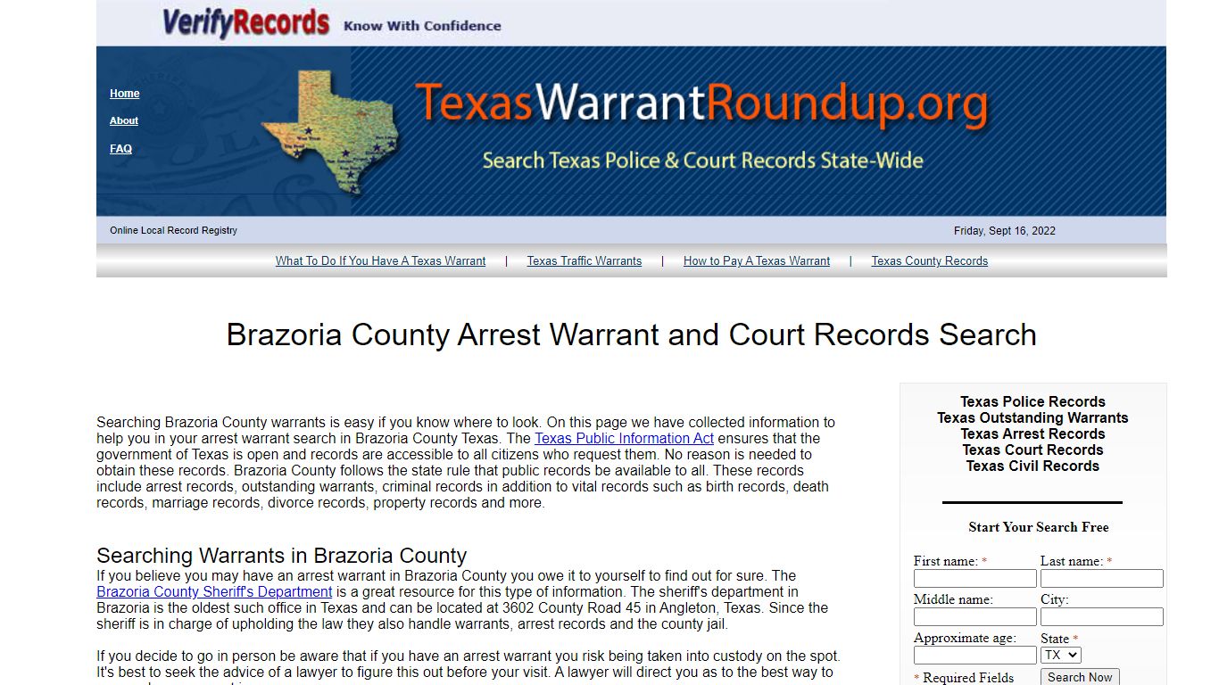 Brazoria County Arrest Warrants Search - TEXAS WARRANT ROUNDUP.ORG